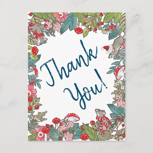 Postal Navidades de ratones de cerezo gracias a Woodland  (Anverso)