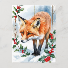 Postal Navidades de Red Fox Watercolor