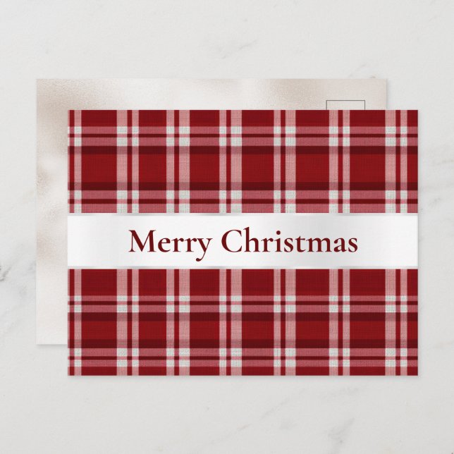 Postal Navidades de Red White Plaid (Anverso / Reverso)