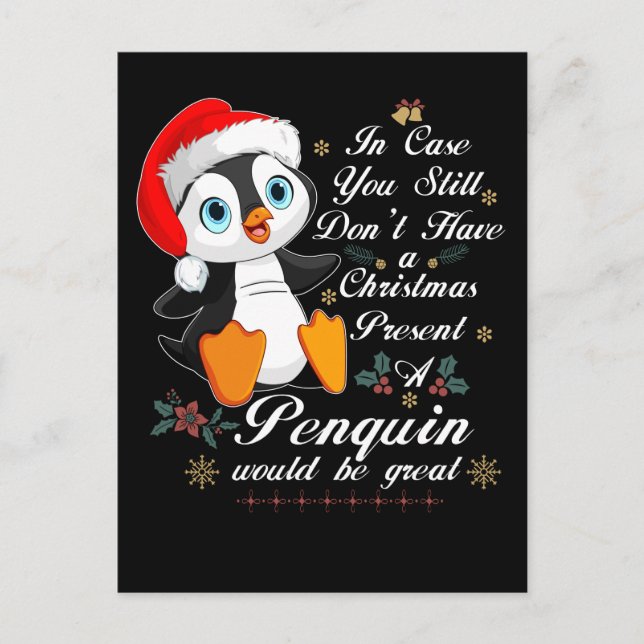 Postal Navidades de regalo de pingüino navidades Cute pin (Anverso)