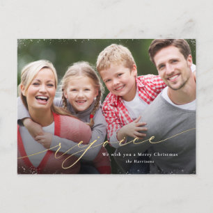 Postal Navidades de regocijo Foto Faux Gold Script Holida