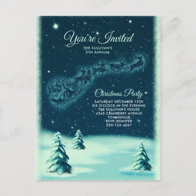 Postal Navidades de renos sacan a Fiesta de Santa Claus (Anverso)