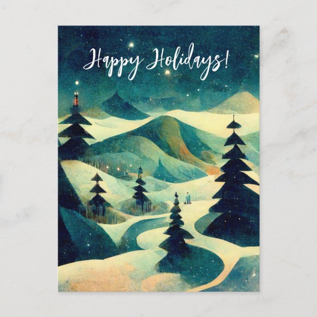 Postal Navidades de Retro Comercial con Logo Pintando pos (Anverso)