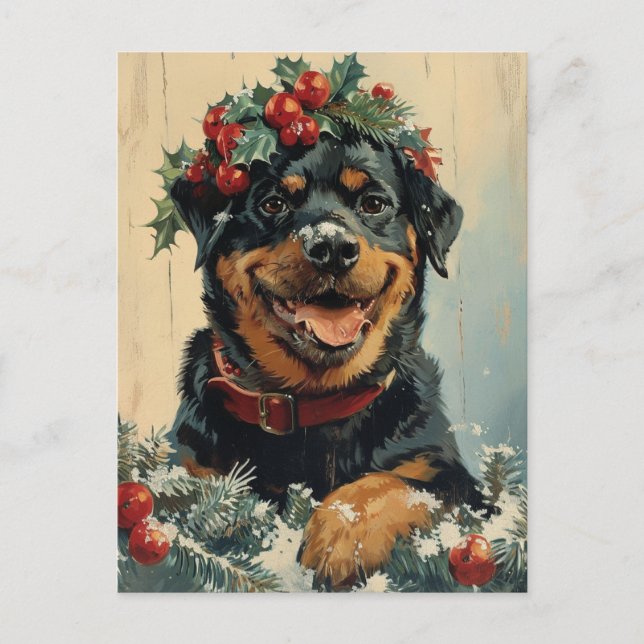 Postal Navidades de Rottweiler (Anverso)