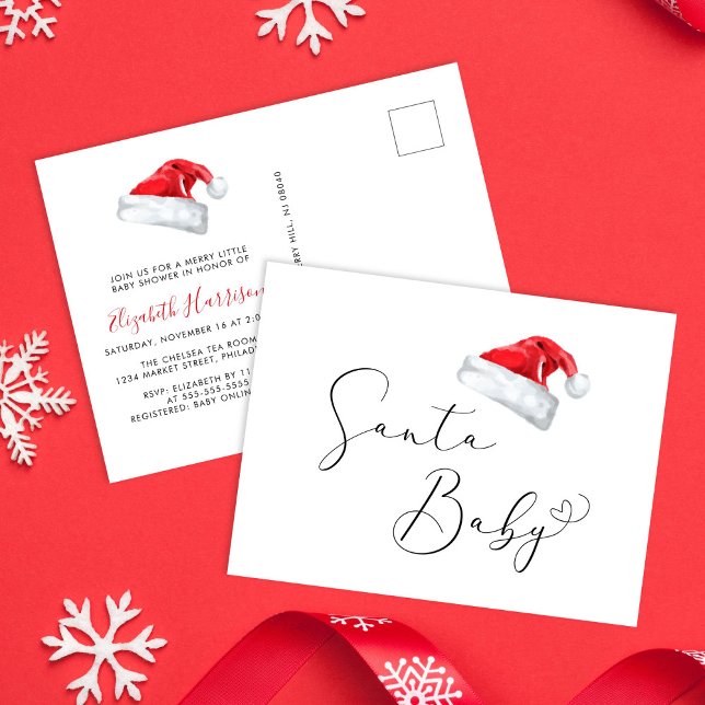 Postal Navidades de Santa Bebé Baby Shower (Celebrate your little Santa Baby's upcoming arrival with a cute holiday season baby shower)