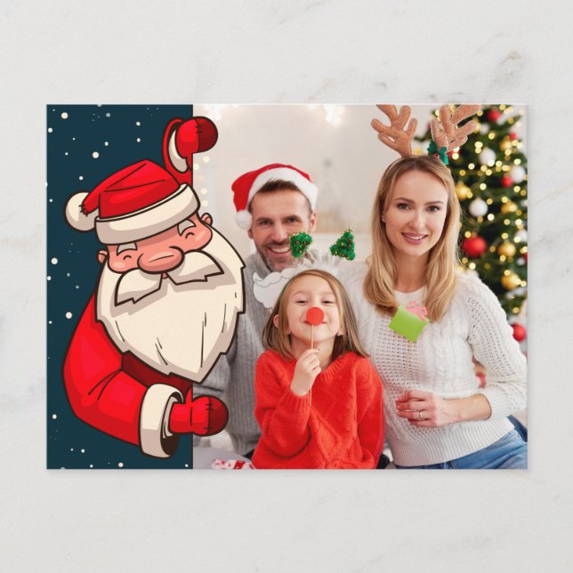 Postal Navidades de Santa Claus Peeking (Anverso)