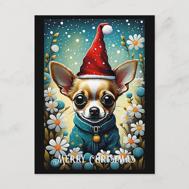 Postal Navidades de Santa Floral Cute Chihuahua (Anverso)