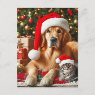 Postal Navidades de Santa Mascotas Golden Retriever y Kit