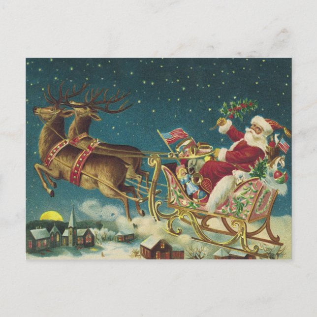 Postal Navidades de Santa y Sleigh Patrióticos (Anverso)
