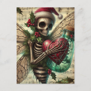 Postal Navidades de Skeleton hadas con corazón rojo