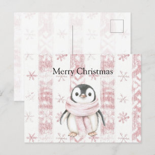 Postal Navidades de Snowflakes con pinguino rosa