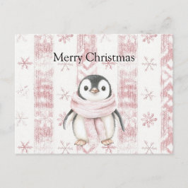 Postal Navidades de Snowflakes con pinguino rosa