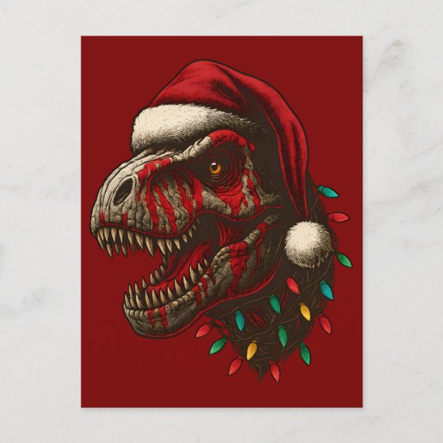 Postal Navidades de T-Rex Santa Dinosaur (Anverso)