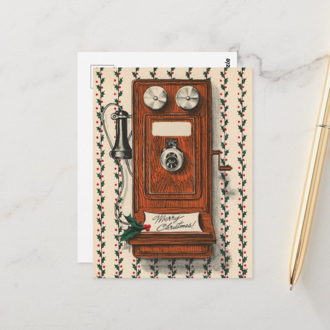 Postal Navidades de teléfono de época festiva (Anverso/Reverso In Situ)