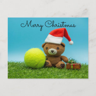 Postal Navidades de tenis con adorno de oso de peluche y 