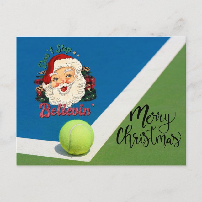 Postal Navidades de tenis con pelota de tenis y Santa hat (Anverso)