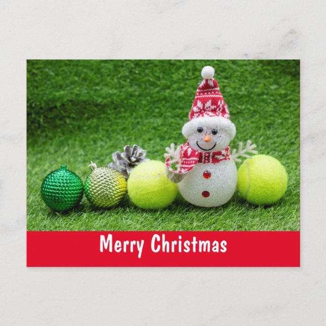 Postal Navidades de tenis de vacaciones con hombre de nie (Anverso)