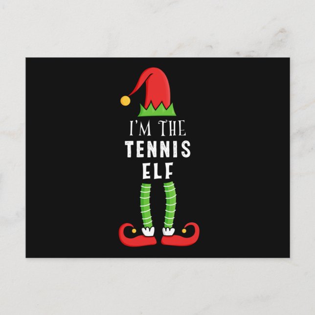 Postal Navidades de tenis elfo con regalo familiar (Anverso)
