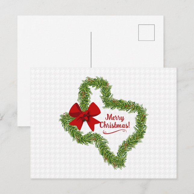 Postal Navidades de Texas escriben con arco rojo (Anverso / Reverso)
