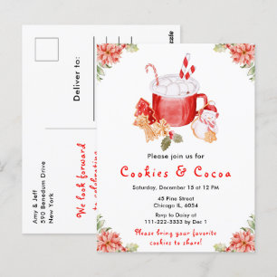 Postal Navidades de vacaciones cocina y cacao rojo