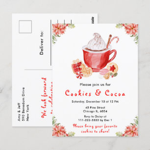 Postal Navidades de vacaciones cocina y cacao rojo