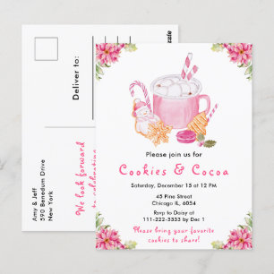 Postal Navidades de vacaciones cocina y cacao rosado