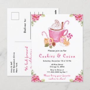 Postal Navidades de vacaciones cocina y cacao rosado