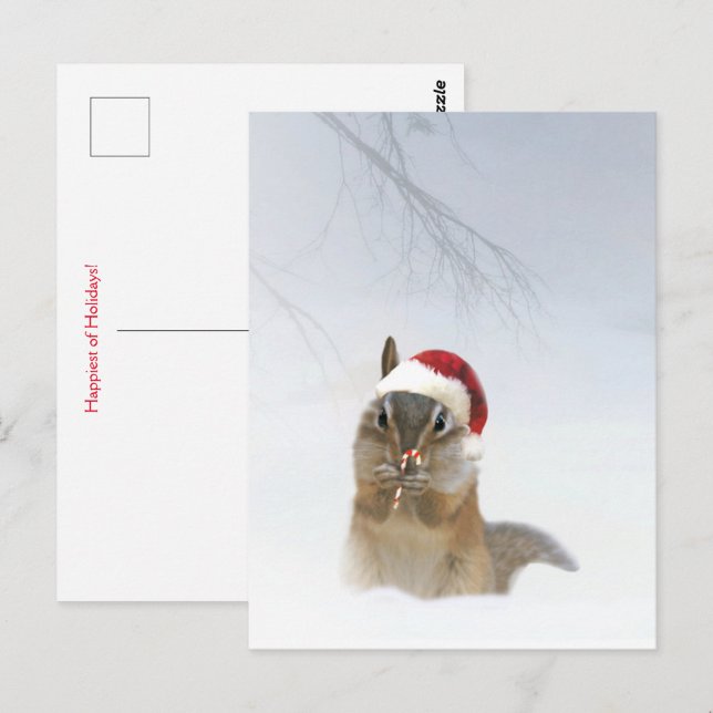 Postal Navidades de vacaciones cutan a Chipmunk en la nie (Anverso / Reverso)