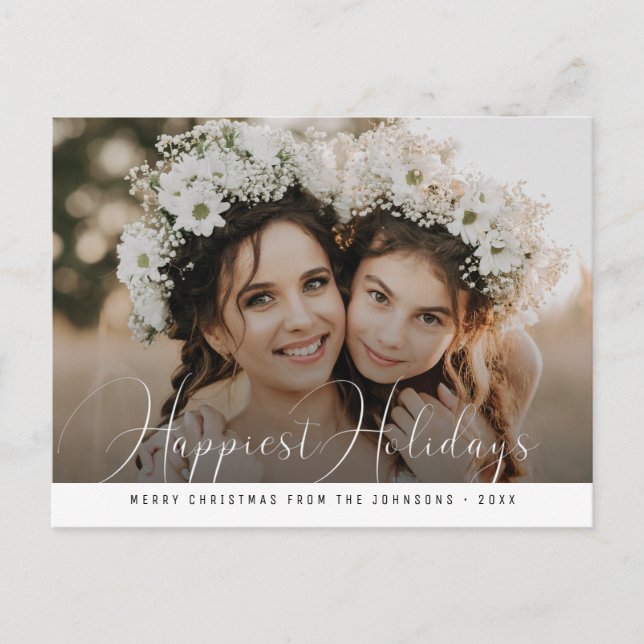 Postal Navidades de vacaciones felices con escritura mode (Anverso)