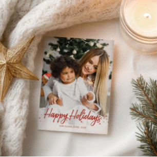 Postal Navidades de vacaciones felices con un guión rojo 