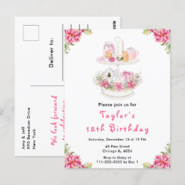 Postal Navidades de vacaciones Tea Birday Party Pink