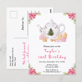 Postal Navidades de vacaciones Tea Birday Party Pink