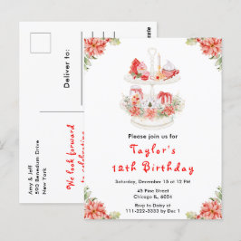 Postal Navidades de vacaciones Tea Birday Party Red