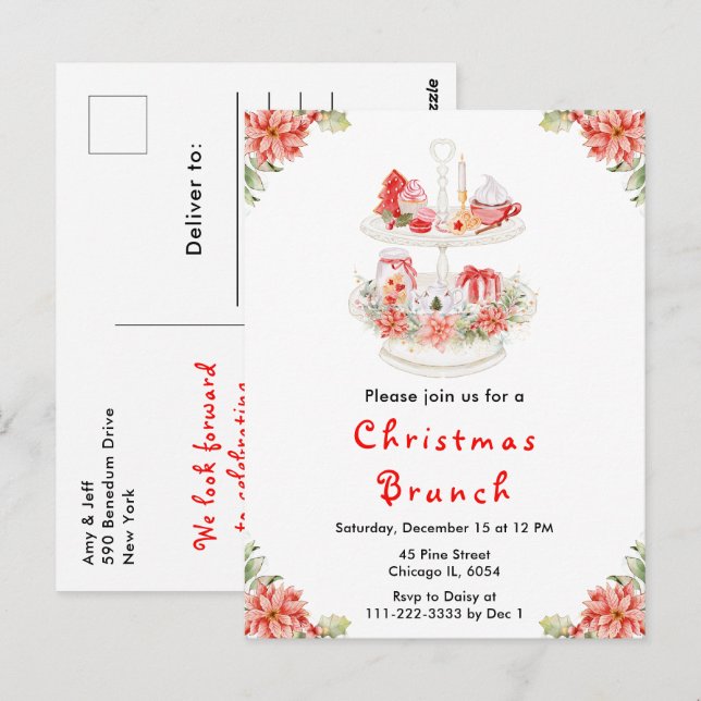 Postal Navidades de vacaciones Tea Fiesta Rojo (Anverso / Reverso)