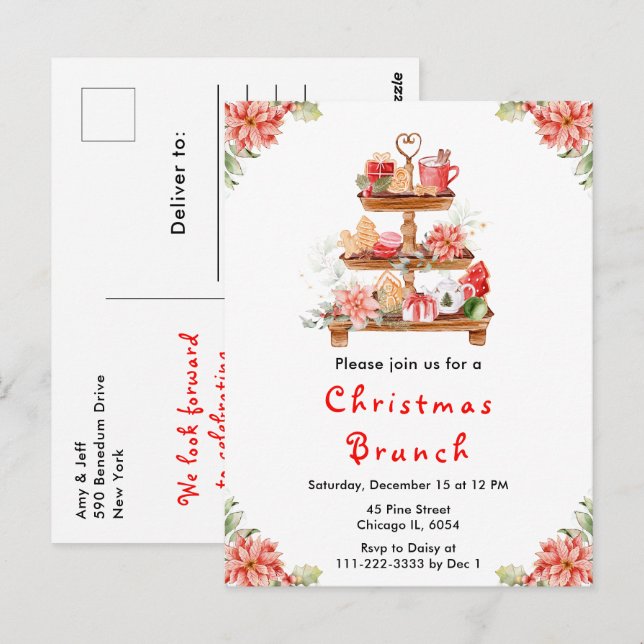 Postal Navidades de vacaciones Tea Fiesta Rojo (Anverso / Reverso)