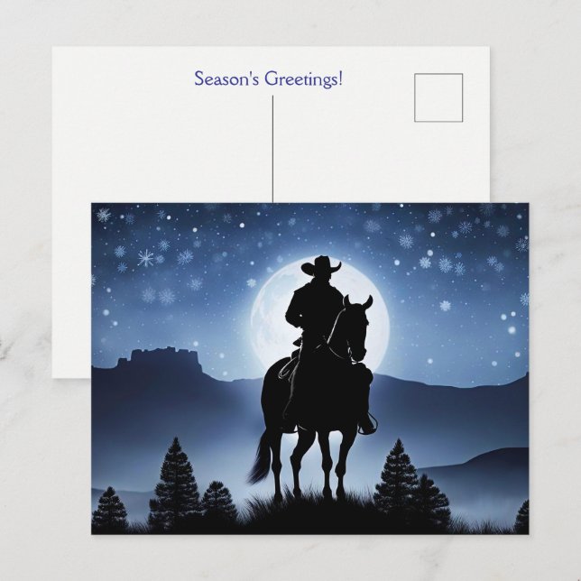 Postal Navidades de vacaciones Temporadas Saludos a Cowbo (Anverso / Reverso)