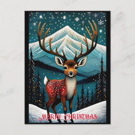 Postal Navidades de venado Snowowley Mountain Cute Santa 