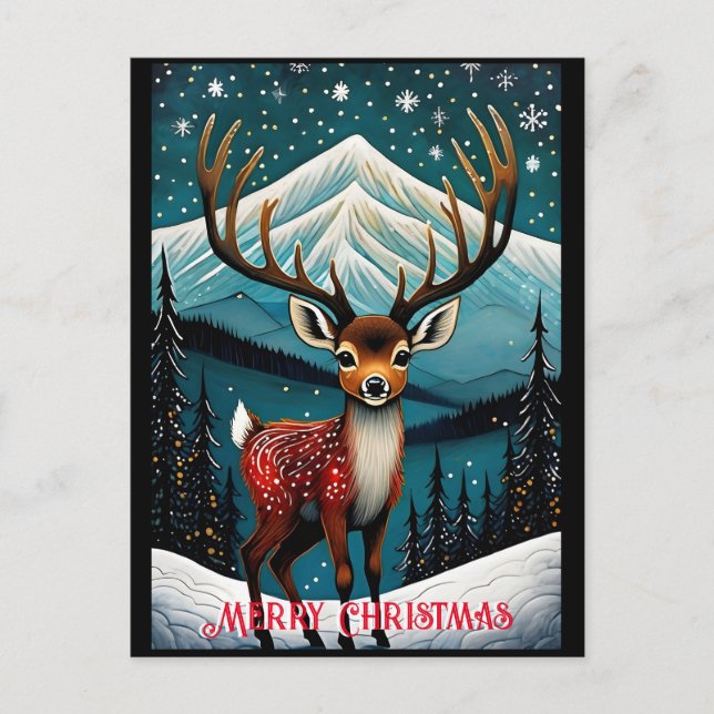 Postal Navidades de venado Snowowley Mountain Cute Santa  (Anverso)