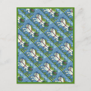 POSTAL NAVIDADES DE VUELO CUTO PONY TOMANDO PINECONE SLEI