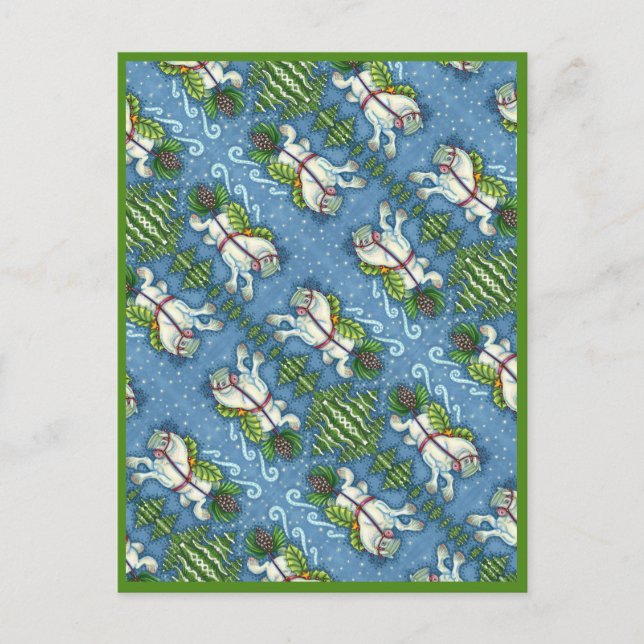 POSTAL NAVIDADES DE VUELO CUTO PONY TOMANDO PINECONE SLEI (Anverso)