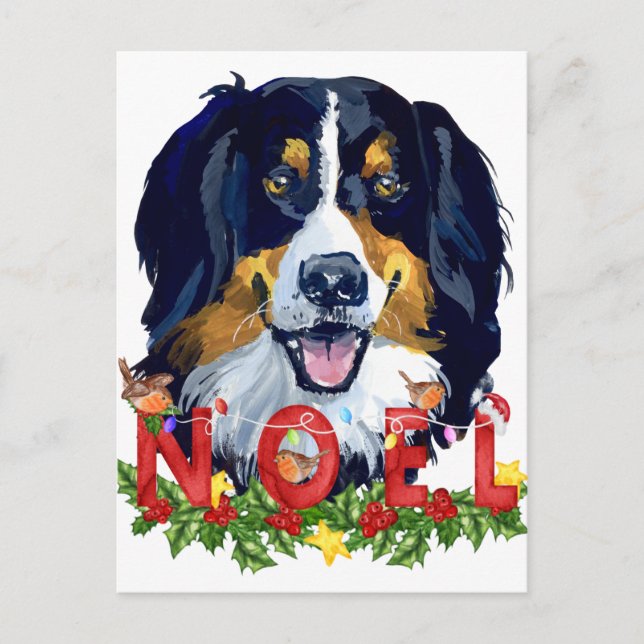 Postal Navidades de Watercolor Bernese Mountain Dog (Anverso)
