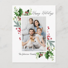Postal Navidades de Watercolor Holly Berry Saludo FOTO