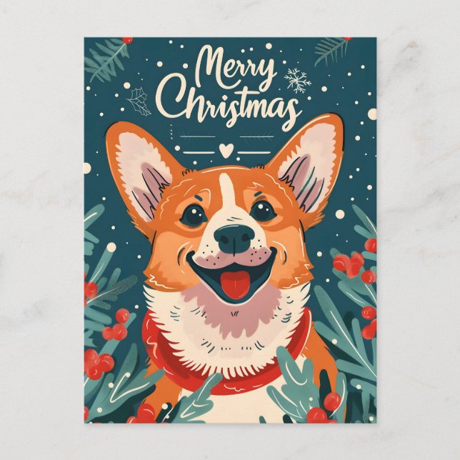 Postal Navidades de Welsh Corgi (Anverso)