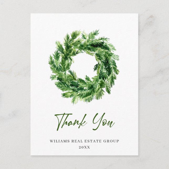 Postal Navidades de Wreath de Rama de Pino Festividad Gra (Anverso)
