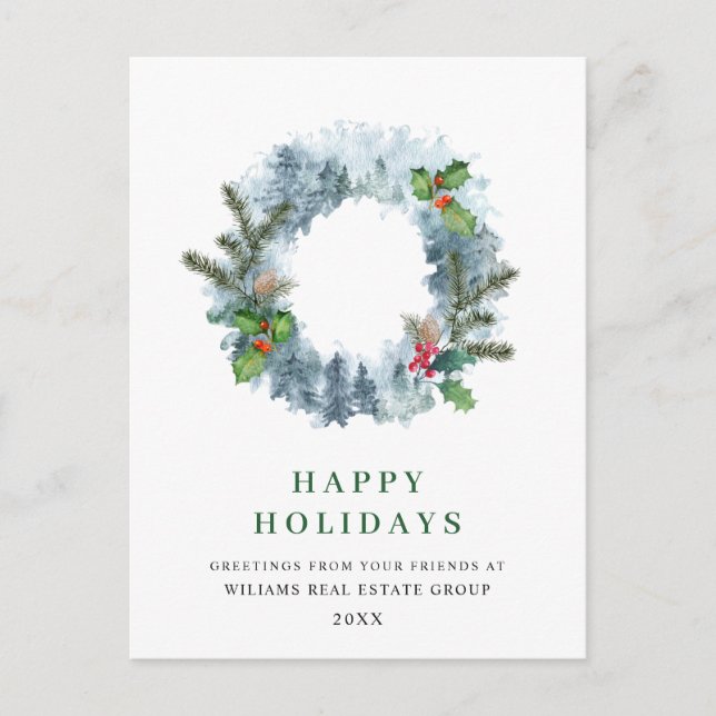 Postal Navidades de Wreath paisajistas añaden saludos a v (Anverso)