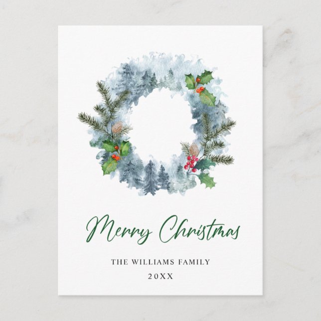 Postal Navidades de Wreath paisajistas Holly Berry Holida (Anverso)