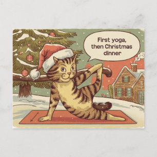 Postal Navidades de yoga gato vintage