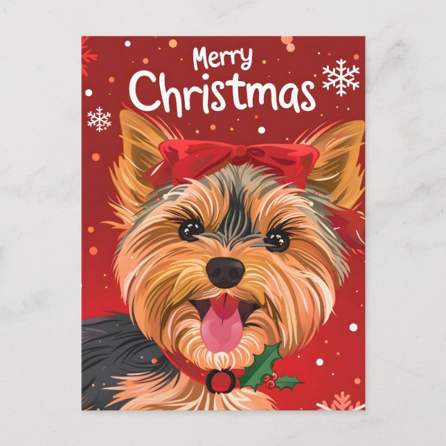 Postal Navidades de Yorkshire Terrier (Anverso)