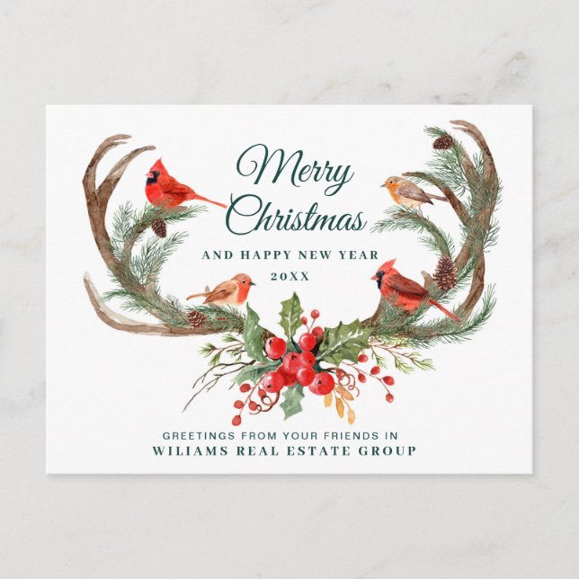 Postal Navidades Deer Antlers Saludo Corporativo Feriado (Anverso)