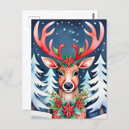 Postal Navidades Deer Snowy Forest
